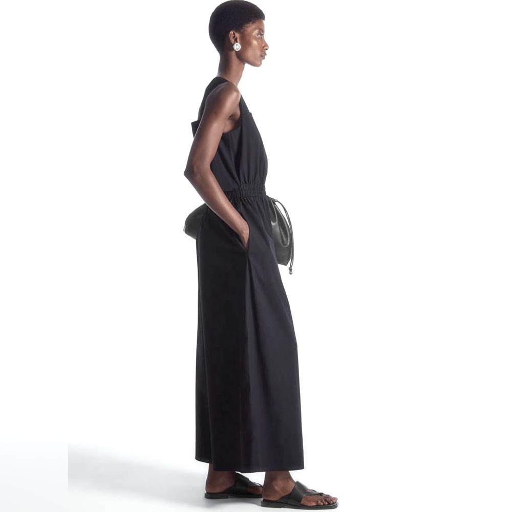 New COS Square Neck Gathered Open Back Jumpsuit Navy